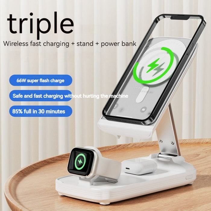 3- in -1  wireless charger, foldable stand, power bank