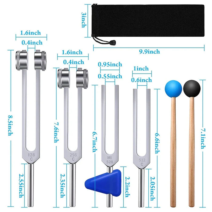 1/4 Pack Tuning Fork Set (128 Hz, 256 Hz, 512 Hz, 528 Hz)