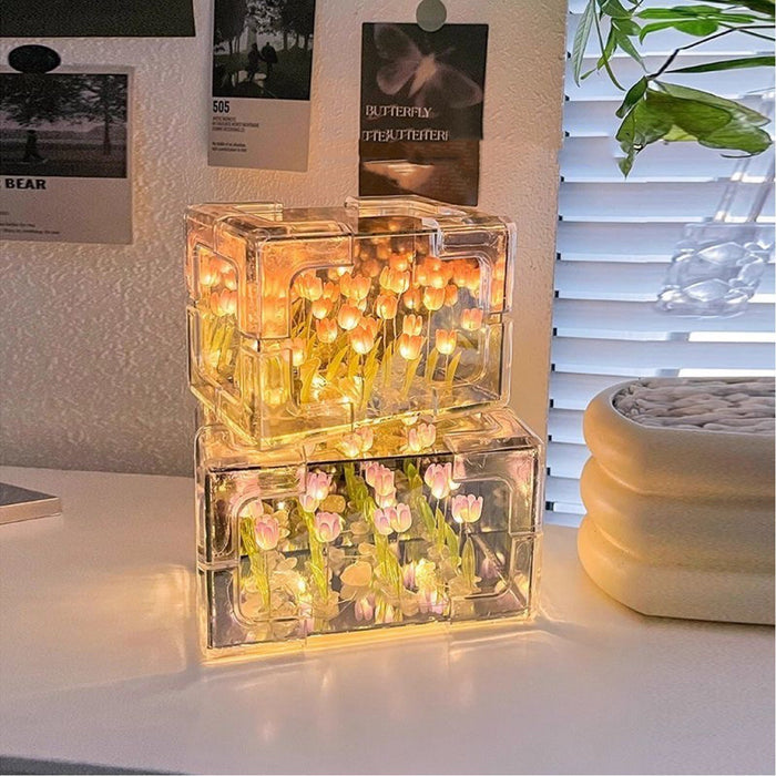 Flower Sea Rubik's Cube Tulip 3D Small Night Lamp - essentialdailypicks